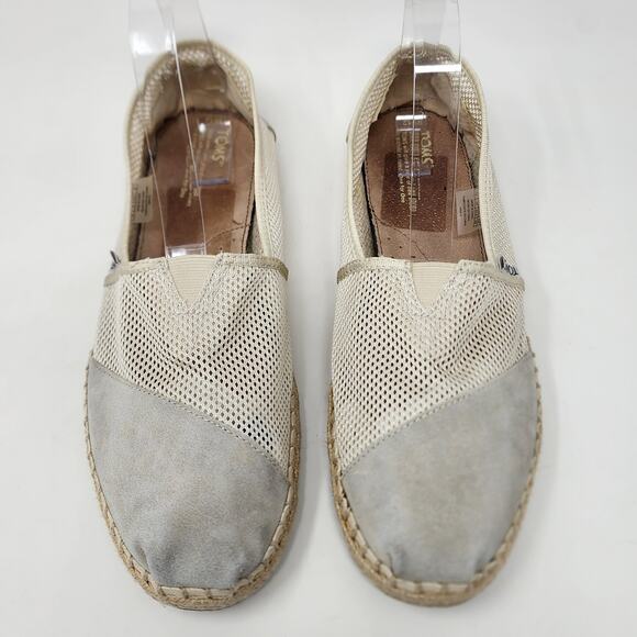 Toms Slip-On Shoes Women 12 Alpargata Espadrille Mesh Suede Comfort Cream - Picture 2 of 13